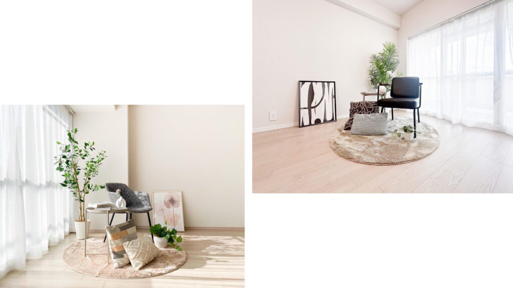 グレイスホームステージングのスタンダードプランです。この写真はリビングの小物ステージングの写真です。