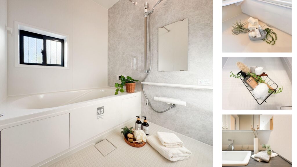 グレイスホームステージングのスタンダードプランです。この写真は浴室の小物ステージングの写真です。